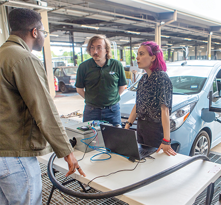 SwRI research engineers, from left, FJ Olugbodi, Mark Johnson and Katherine Kozan