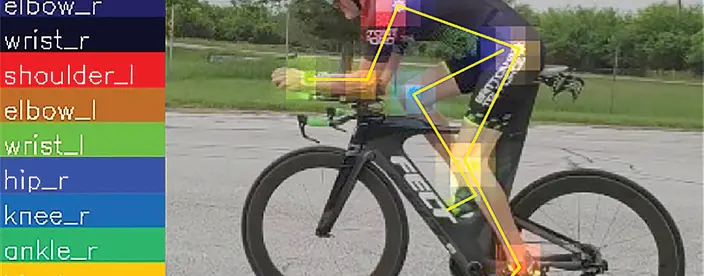 man on a bicycle with biomechanical data overlayed