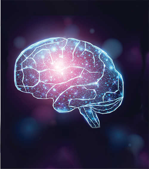 Illustration of human brain with neural connections highlighted