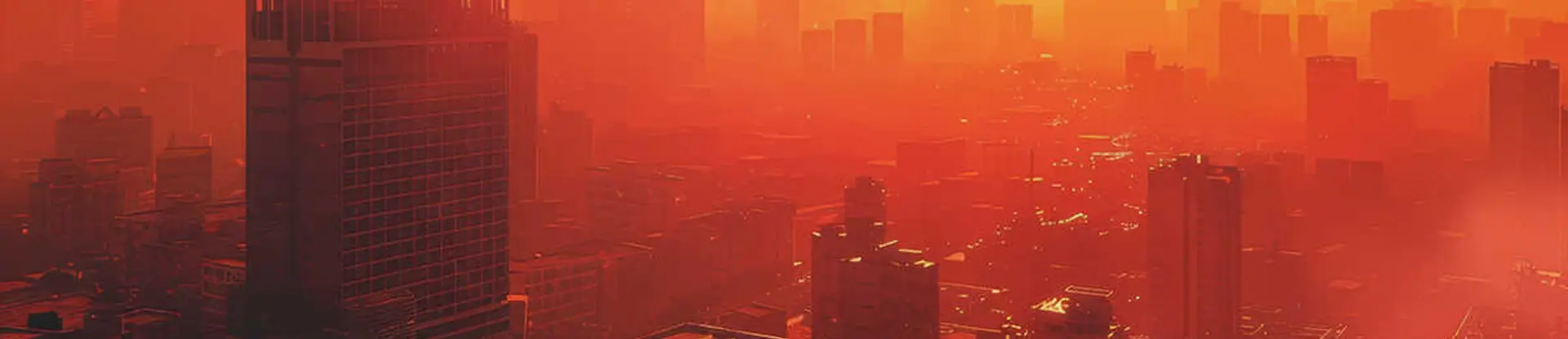 AI generated adobe stock image of a city in a warm orange filter/tint.