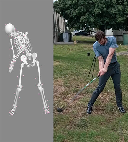 Split image on left ENABLE capture and on right a man using a golf club. 