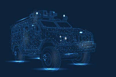 Armored vehicle graphic with mesh reinforcement 