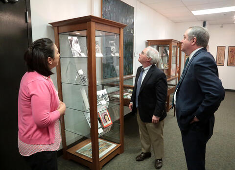 Chuck Slick tours the SwRI Archives SwRI President and CEO Adam Hamilton and Institute Archivist Anissa Garcia