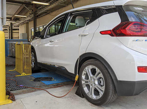 EV testing on a white car