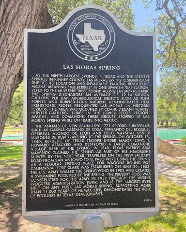 Historical marker sign of Las Moras Springs