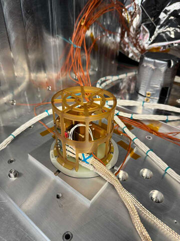 Close up of magnetometers that will be based on the SWFO-MAG to measure the interplanetary magnetic field carried by the solar wind