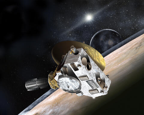 This artist’s concept shows NASA's New Horizons spacecraft during its 2015 encounter with Pluto