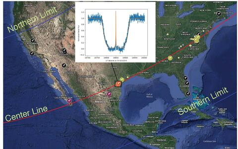 Map showing Pluto occultation 