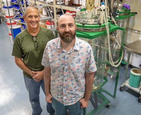 Dr. Shawn Blumberg and Dr. Stanton F. McHardy in a lab