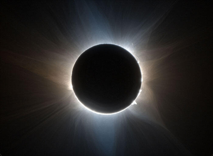 False color image of the solar corona during a 2023 total solar eclipse