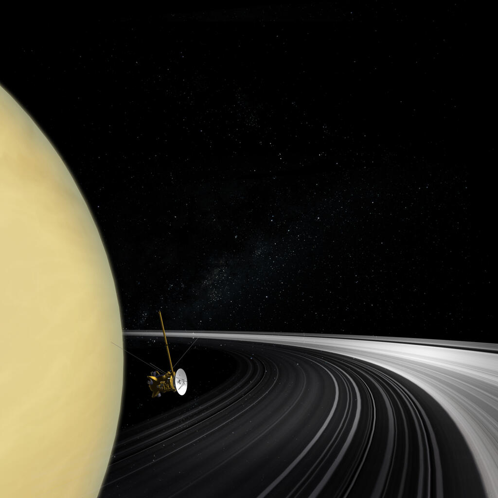 Cassini satellite orbiting around Saturn