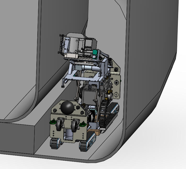 Graphic showing the robot in a corner, with its platform raised 