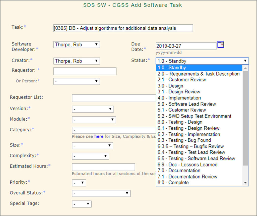 Software task header