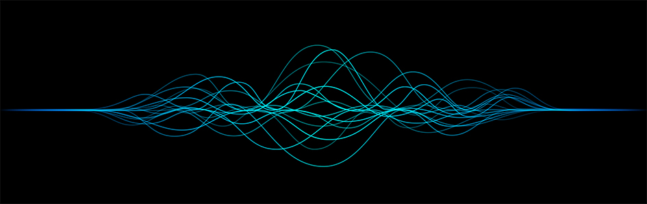 Vector wave lines flowing dynamic in blue green colors isolated on black background 